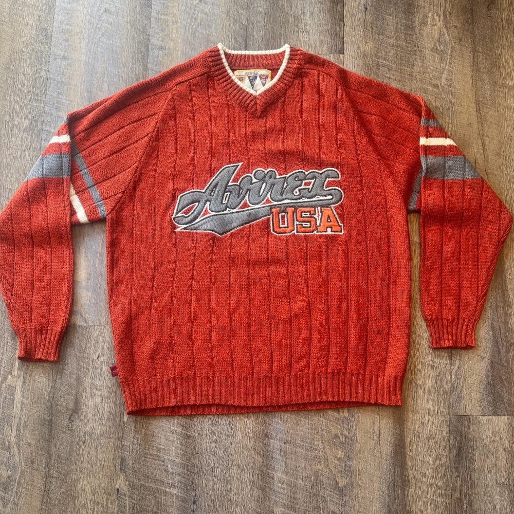 VTG Avirex Ltd. Size 3XL Orange Knit Long Sleeve Sweater Hip Hop Wool